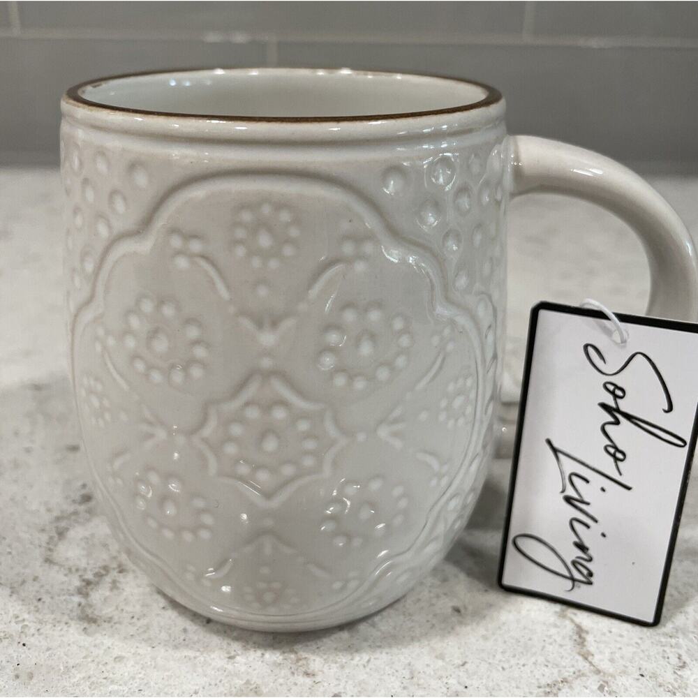 Classic Rustic Glaze 16oz Ceramic Coffee Mug Cup SoHo Living Cream Mosaic Tile